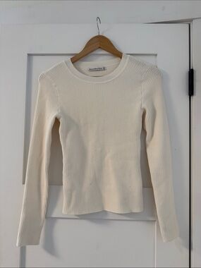 Abercrombie & Fitch Cream Ribbed Long-Sleeve Top